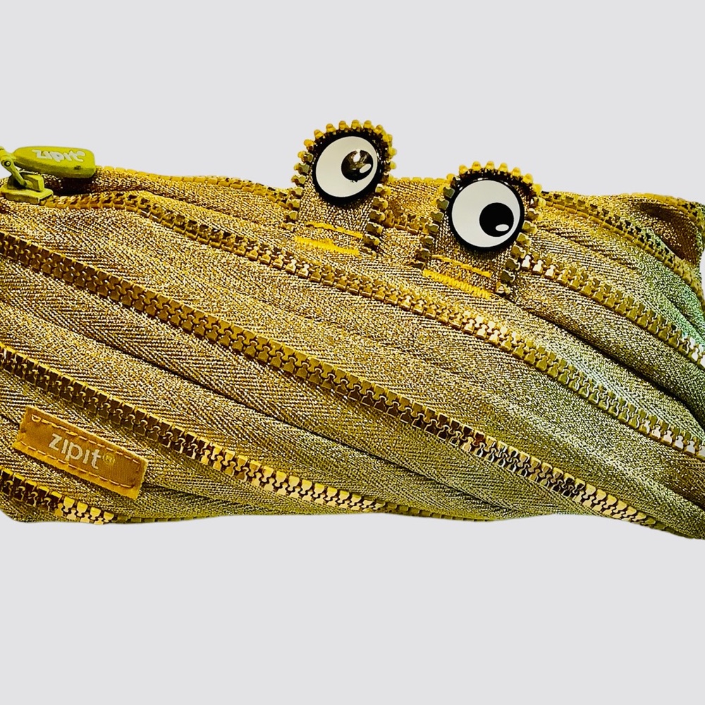 Zipit Pencil Bag Gold Bling With Eyes New